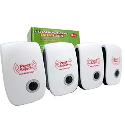 Ultrasonic Pest Repeller 4 Pack Pest Repeller for Insects Ants Roaches Mosquitoes Mice Spiders Bugs Flies Rodents, Non-toxic Eco-Friendly Humans & Pets Safe