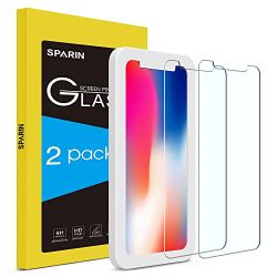 SPARIN Screen Protector for iPhone X/iPhone XS, [2 Pack] Tempered Glass for iPhone XS/X / 10 with Double Shielding/Applicator Tool/Case Friendly