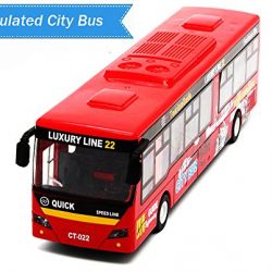 Bocks Pull Back Bus, Alloy Die Cast Toy Vehicles, 9” Model Car, City Bus with Flash Lights Music (Red)