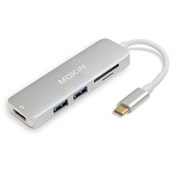 USB C HDMI Adapter for MacBook Pro 2016/2017, 5 in 1 USB-C to HDMI Output, SD+MicroSD Card Reader and 2-Ports USB 3.0 (Silver)