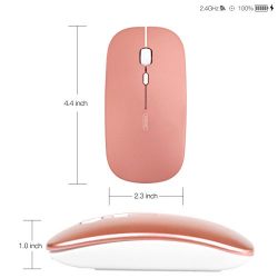 Rechargeable Wireless Mouse,inphic Mute Silent Click Mini Noiseless Optical Mice,Ultra Thin 1600 DPI for Notebook,PC,Laptop,Computer,Macbook (Rose gold)