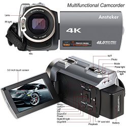 4K Camcorder,Ansteker 48MP 30FPS Ultra HD WiFi Video Camera IR Night Vision Digital Camcorder Portable 3 inch Touch Screen Video Camera Camcorder with External Microphone and Wide Angle Lens