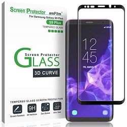 Galaxy S9 Plus Screen Protector Glass, amFilm 3D Curved Dot Matrix Full Screen Samsung Galaxy S9 PLUS Tempered Glass Screen Protector (6.2") 2018 with Easy Application Tray (NOT S9) (Case Friendly)