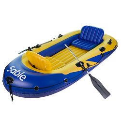 Sable 4-Person Inflatable Boat Set with Aluminum Oars and Air Pump, Fishing Boat with Rod Holders, Inflatable Raft for Fishing, Cruising, or Pool Leis