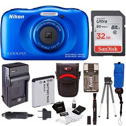 Nikon Coolpix W100 Rugged Digital Camera (Blue) + 32GB Card + Battery with Charger + Floating Strap + Bundle