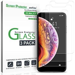 iPhone XS Max Screen Protector Glass (3-Pack), amFilm iPhone XS Max 6.5 Tempered Glass Screen Protector with Easy Installation Tray for Apple iPhone XS Max (2018)