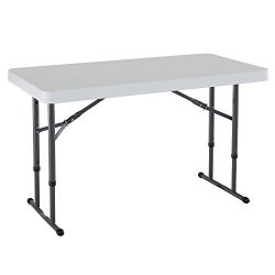 Lifetime Commercial Height Adjustable Folding Utility Table, 4 Feet, White Granite