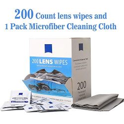 Lens Wipes Eyeglass Cleaner Wipes Remove Smudges No More Scratches Streaks Residue Pre-Moistened Cleaning Wipes (200 Count) Microfiber Cleaning Cloth