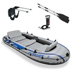 Intex Excursion 5 Inflatable Rafting and Fishing Boat with Oars + Motor Mount