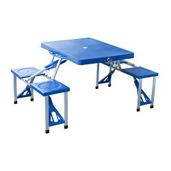 Outsunny Portable Lightweight Folding Suitcase Picnic Table w/4 Built-In Chairs, Blue