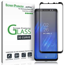 Galaxy S8 Screen Protector Glass, amFilm 3D Curved Dot Matrix Full Screen Samsung Galaxy S8 Tempered Glass Screen Protector (5.8") 2017 with Easy Application Tray (NOT S8 PLUS) (Case Friendly)