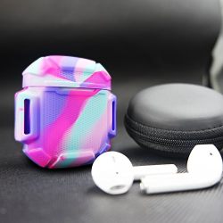 Shock Resistant Case Protective Silicone Cover Running Design with Hard Sleeve and Keychain for Charging Compatible Apple AirPods(Rainbow)