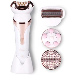 Epilator for women Waterproof 4 in 1 Set With Wet Dry Hair Remover Electric Shaver with Bikini Trimmer Facial Massager Exfoliating Brush USB Rechargeable #Hatteker KD-200