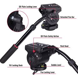 DSLR Video Camera Tripod, Heavy Duty Tripod System with 360 Degree Fluid Drag Video Head, Professional 1/4" and 3/8" QR Plate and Bubble Level Video Camera Tripod
