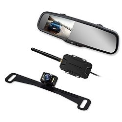 Wireless Backup Camera Mirror with IP 68 Waterproof Back Up Cam, Super Night Vision Car Reverse Camera License Plate Rear View Camera kit by AUTO VOX