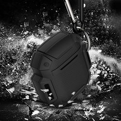 AirPods Charging Case Waterproof Protective Shock Resistant Silicone Cover Sports Design with Hard Sleeve and Keychain for Apple Airpods (Black)