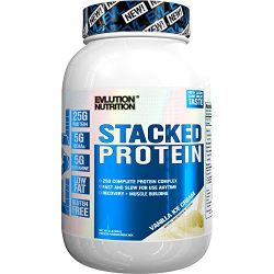 Evlution Nutrition Stacked Protein Protein Powder with 25 Grams of Protein, 5 Grams of BCAA’s and 5 Grams of Glutamine (Vanilla Ice Cream, 2 LB)