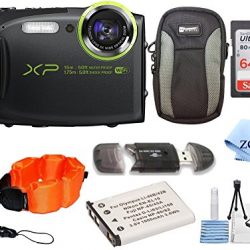Fujifilm FinePix XP80 Waterproof Digital Camera with 2.7-Inch LCD + 64GB Memory Card+ Wrist Floating Strap + Replacement NP-45 Battey Bundle kit (Lime)