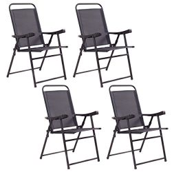 UBRTools Set Of 4 Folding Sling Chairs Patio Furniture Camping Pool Beach With Armrest