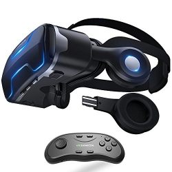 VR Headset with Remote Controller Stereo Headphones for iPhone and Android Virtual Reality Glasses Goggles Provide 360 Panorama for VR Games 3D HD Movies iPhone X 7 6 plus 6s