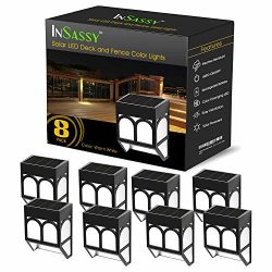 InSassy Solar LED Lights Outdoor - Wireless Waterproof Security Lighting for Deck, Fence, Patio, Front Door, Wall, Stair, Landscape, Yard and Driveway Path - Warm/Color Changing - 8 Pack
