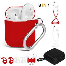 YUPING AirPods case Designed Separately Silicone Protective Cover,2 Anti-Lost Strap/2 Pairs of Ear Hooks/Airpods Watch Band Holder/Carabiner/Headphone Case Compatible for Apple AirPods(8 in 1)-Red