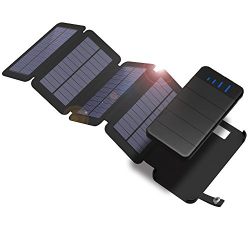 X-DRAGON Solar Charger with Foldable Solar Panel Power Bank 10000mAh Portable Rugged Shockproof Dual USB Solar Battery Charger Compatible with Samsung Galaxy ipad and More-Black
