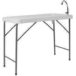 Flash Furniture 23''W x 45''L Granite White Plastic Folding Table with Sink