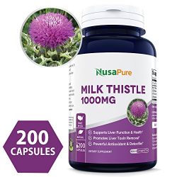 Best Milk Thistle Supplement 1000mg - 200 Capsules (NON-GMO & Gluten Free) Max Strength Extract 4:1 Milk Thistle Seed Powder Herb Pills, 1000 mg Silymarin Extract for Liver Support, Cleanse, Detox