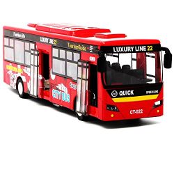 Bocks Pull Back Bus, Alloy Die Cast Toy Vehicles, 9” Model Car, City Bus with Flash Lights Music (Red)