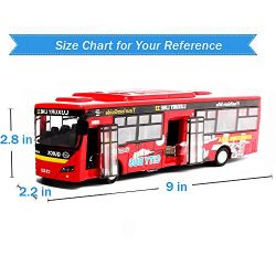 Bocks Pull Back Bus, Alloy Die Cast Toy Vehicles, 9” Model Car, City Bus with Flash Lights Music (Red)