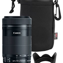 Canon EF-S 55-250mm F4-5.6 IS Mark II Lens for Canon SLR Cameras + 58mm Polaroid Tulip Lens Hood + Ritz Gear Large Neoprene Protective Lens Pouch Bundle