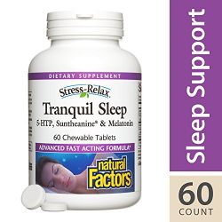 Natural Factors - Stress-Relax Tranquil Sleep Chewable, Natural Support for a Calm Mind, Deep Sleep, and Refreshed Morning with 5-HTP, L-Theanine, and Melatonin, Tropical Flavored, 60 Chewable Tablets