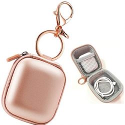 Airpods Case Keychain, AirPod Charging Protective Case, Earbud Case, PU Leather Hard case, Portable Carrying Case with Metal Clasp and Keychain Compatible with Apple AirPods Bluetooth Earphone
