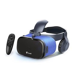 VeeR Oasis VR Headset with VR Remote, 3D Virtual Reality Goggles with VR Controller, Compatible with 4-6.2 inches iOS/Android Smartphones, Stereo Headphones, Light Body, Eye Protection Mechanisms