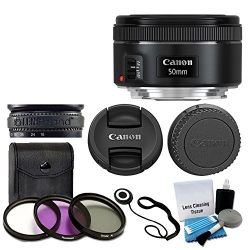 Canon EF 50mm f/1.8 STM Lens For Canon Cameras With 3 Piece Filter Kit (UV-CPL-FLD) + Lens Cleaning Kit