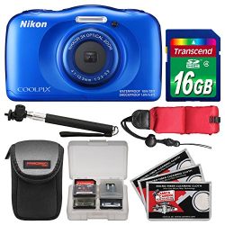 Nikon Coolpix W100 Wi-Fi Shock & Waterproof Digital Camera (Blue) with 16GB Card + Case + Selfie Stick + Float Strap + Kit