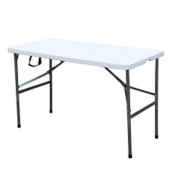 DlandHome 48" Camping Folding Table, Portable Desk Indoor/Outdoor Picnic Party Dinner Table, Utility Table for Garden, Beach, Cookouts, Weatherproof
