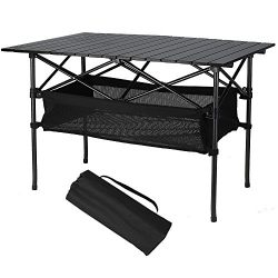 Folinstall Picnic Tables with Hammock Style Storage Basket & Carry Bag - Collapsible Tables Supports 154.32 lbs（70 kg）