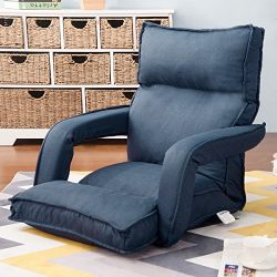 Merax Fabric Folding Sofa Chair Floor Chaise Lounge Gaming Chair (Navy)