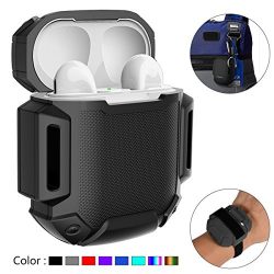 AirPods Charging Case Waterproof Protective Shock Resistant Silicone Cover Sports Design with Hard Sleeve and Keychain for Apple Airpods (Black)