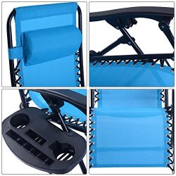 Goplus Zero Gravity Chair Set 2 Pack Adjustable Folding Lounge Recliners for Patio Outdoor Yard Beach Pool w/Cup Holder, 300-lb Weight Capacity (Light Blue)