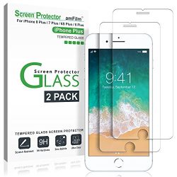 amFilm iPhone 8 Plus, 7 Plus, 6S Plus, 6 Plus Screen Protector, Tempered Glass Screen Protector for Apple iPhone 8 Plus, 7 Plus, iPhone 6S Plus, 6 Plus [5.5" inch] 2017, 2016, 2015 (2-Pack)