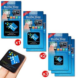 Clean Screen Wizard Microfiber Screen Cleaner Sticker, 6 PACK Bundle Cleaning Stickers (1 Large, 2 Medium, 3 Small) in Black- For Multi Size Screens
