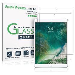 iPad Pro 10.5 inch Screen Protector Glass (2-Pack), amFilm Tempered Glass Screen Protector for Apple iPad Pro 10.5" 2017 Case Friendly and Apple Pencil Compatible 0.33mm 2.5D Rounded Edge (2-Pack)