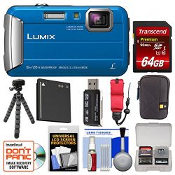Panasonic Lumix Tough Shock & Waterproof Digital Camera (Blue) with 64GB Card + Case + Battery + Flex Tripod + Float Strap + Kit
