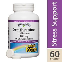 Natural Factors - Stress-Relax Suntheanine L-Theanine 100 mg Chewable, Naturally Supports Mental Calmness, Relaxation, and Alertness, Tropical Flavored, 60 Chewable Tablets