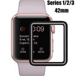 Compatible Apple Watch 42mm Tempered Glass Screen Protector, Full Coverage, Anti-Scratch, 9H Hardness, Bubble Free, Screen Protector Compatible Apple iWatch 42mm Series 3/2/1 [Black Edge]