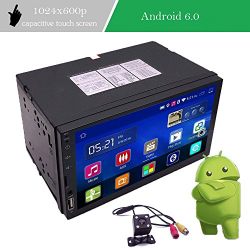 Yody Android 6.0 Double Din Car Stereo Capacitive Touch Screen Support GPS Navigation WiFi Bluetooth Mirror Link 1080P SD USB AUX-in OBD AM FM Radio with Free Backup Camera + Microphone