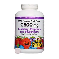 Natural Factors - Vitamin C 500mg, 100% Natural Fruit Chew, Blueberry, Raspberry, Boysenberry, 180 Chewable Wafers